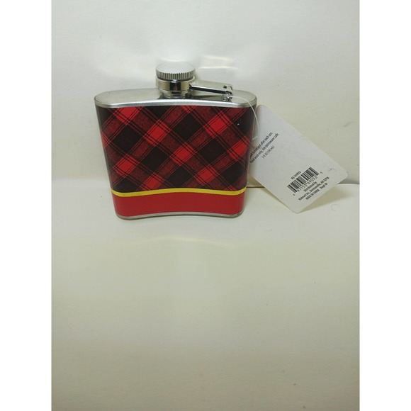 5 Oz Cheers Flask Stainless Steel Red Plaid Christmas Theme Small - Picture 5 of 6